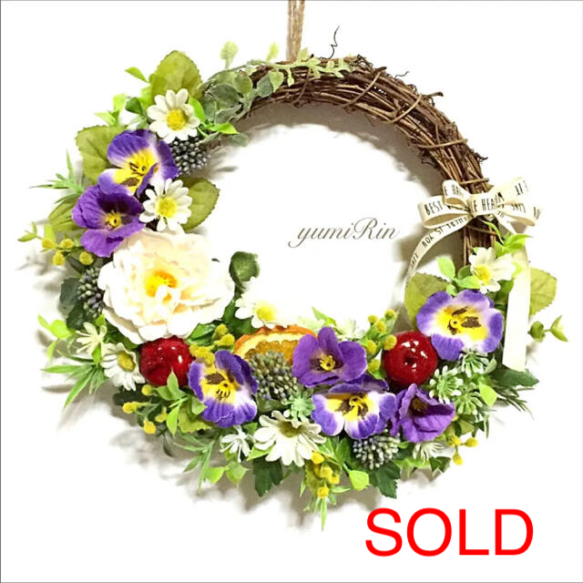 100%新品大得価 ラナンキュラス×パンジーのリース♡春リース♡フラワー