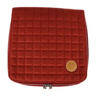 エルメス(Hermes)のHERMES エルメス パドック  ポーチ  ウール カシミヤ  テラコッタ オレンジ系   スクエア ジュエリーケース トラベルポーチ 【本物保証】(ポーチ)