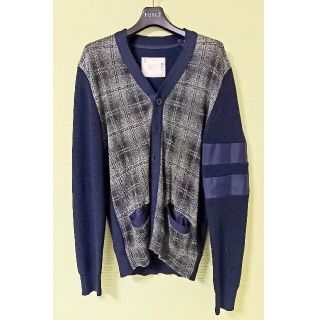 サカイ(sacai)のsacai　チェックカーディガン　ネイビー　サイズS  美品(カーディガン)