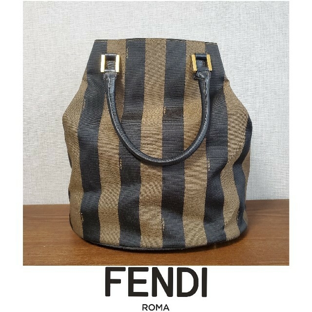 【希少】FENDI PEQUIN ペカン バケツ型バッグ ストライプ ハンドバ12ハンドル長さ