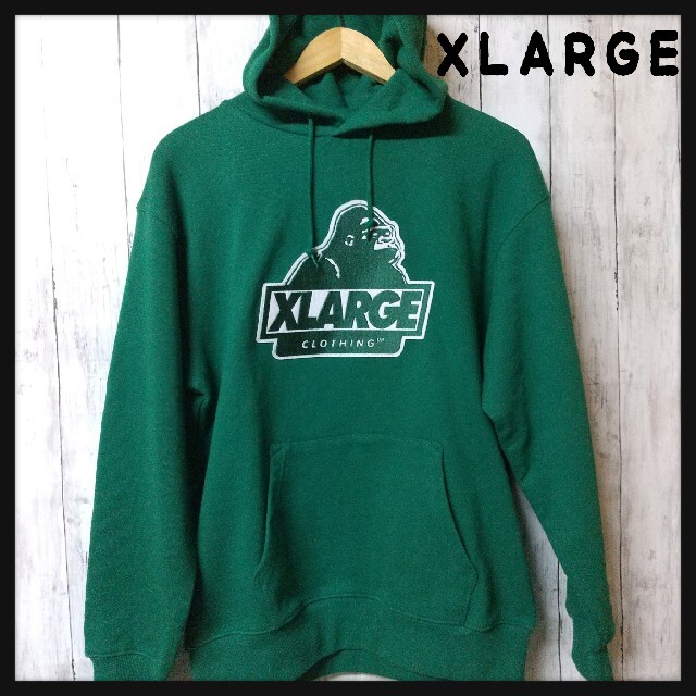 XLARGE(エクストララージ)のXLARGE スウェット パーカー フーディー 緑 M 刺繍 ロゴ メンズのトップス(パーカー)の商品写真