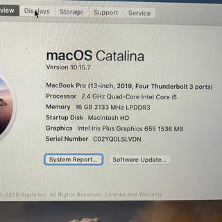 アップル(Apple)のMacBook Pro 2019年モデル(ノートPC)