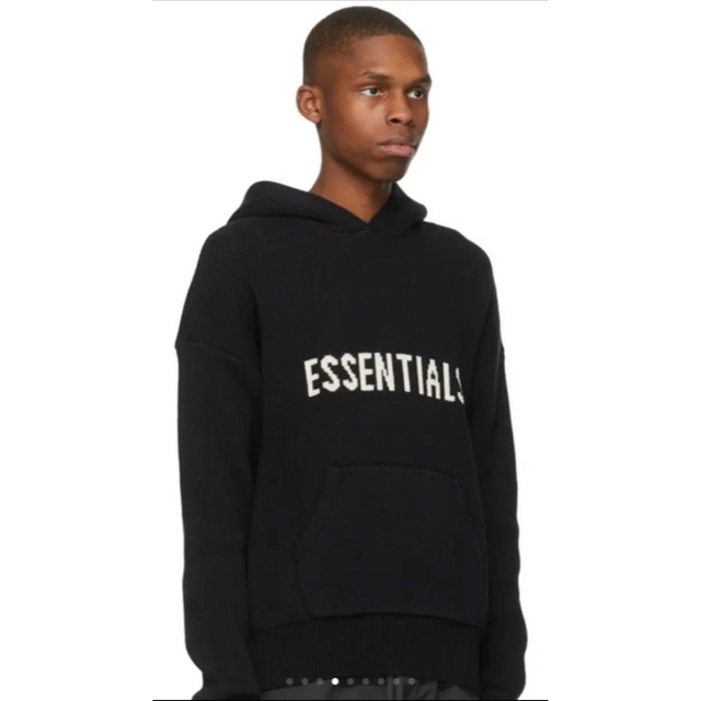 Essential(エッセンシャル)のESSENTIALS KNIT LOGO HOODIE BLACK XLサイズ メンズのトップス(パーカー)の商品写真