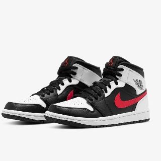 ナイキ(NIKE)のJORDAN 1 MID BLACK/CHILE RED-WHITE 28cm(スニーカー)