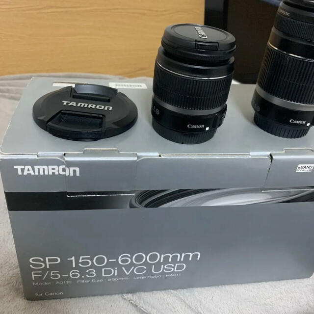 Canon(キヤノン)のEOS kiss X2 、TAMRON の望遠レンズ、SLIKの一脚のセット スマホ/家電/カメラのカメラ(デジタル一眼)の商品写真