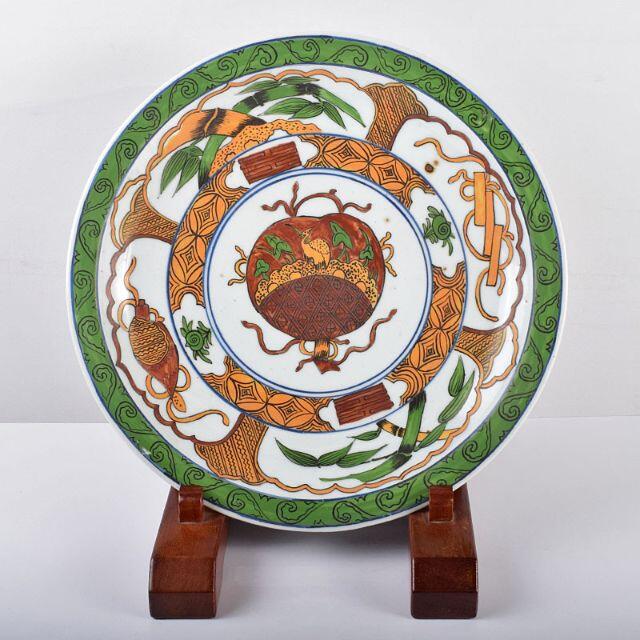 中国　五彩宝文盤　大皿　飾皿　直径約34㎝　C　R3233B