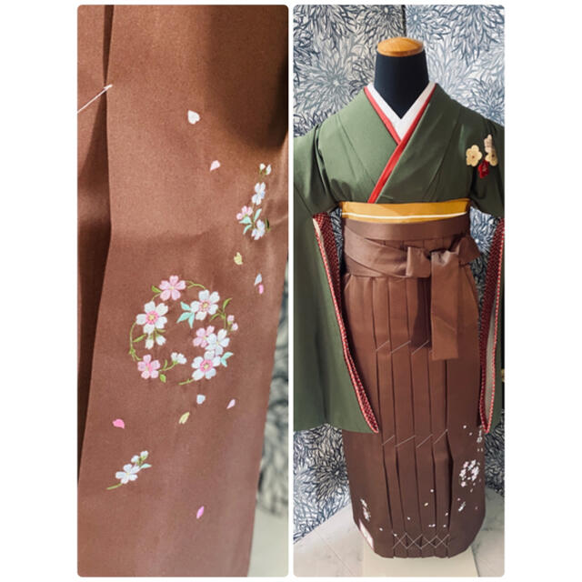 卒業袴　人気の抹茶　刺繍入り袴　半巾帯セットのサムネイル