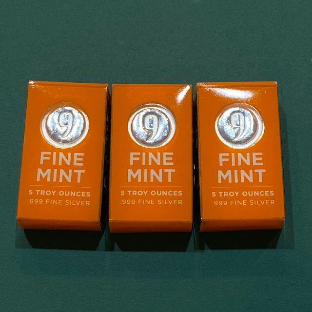 【純銀】5オンス銀インゴット×3枚セット（9fine mint）