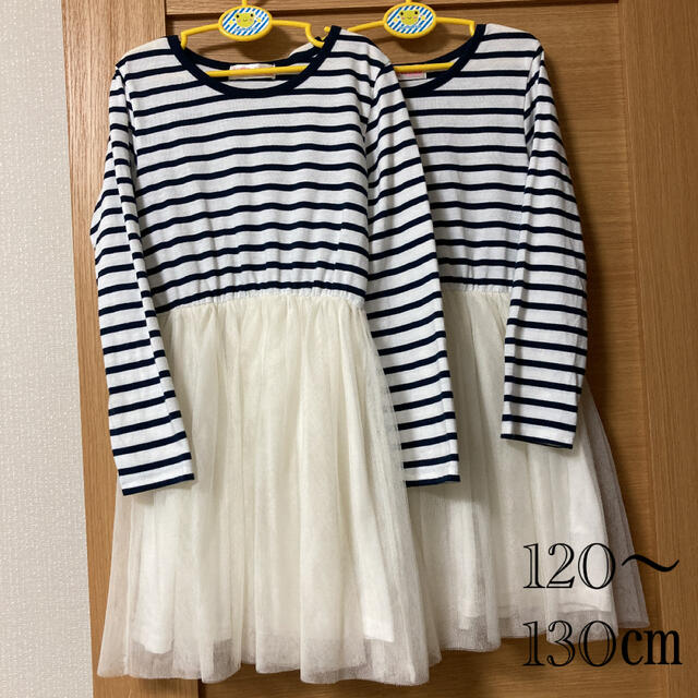 ＜530＞双子チュール付きワンピース120〜130サイズ キッズ/ベビー/マタニティのキッズ服女の子用(90cm~)(ワンピース)の商品写真