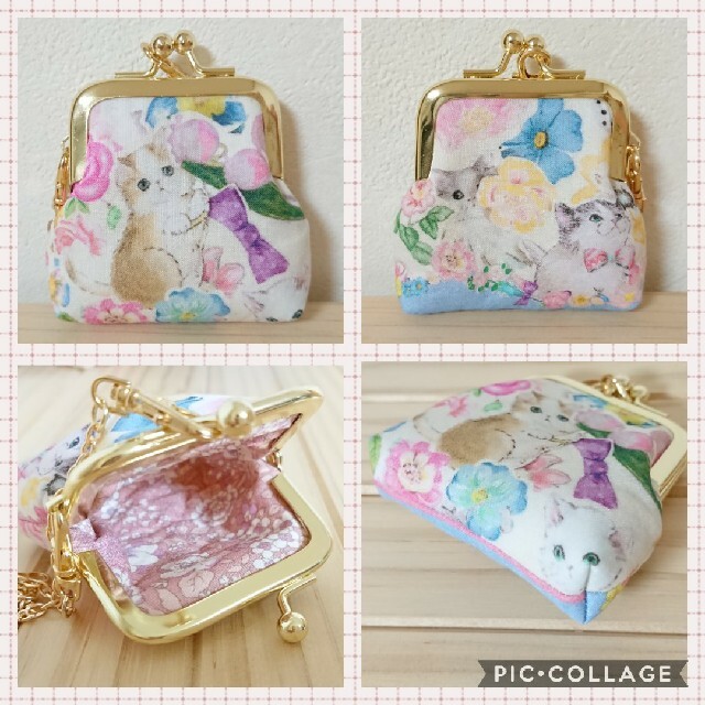 franche lippee(フランシュリッペ)のミニがま口ポーチ ＊かくれねこ＊ ハンドメイドのファッション小物(ポーチ)の商品写真