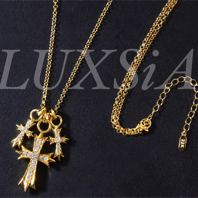 消費税無し トリプル クロスネックレス シルバー925×24k ジルコニア