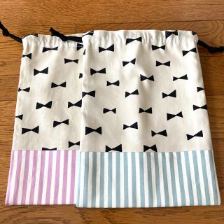 miico様専用☆リボン×ストライプ☆巾着袋☆入園・入学準備(外出用品)