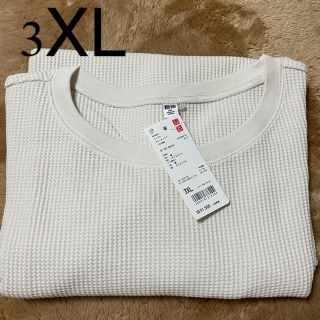 ユニクロ(UNIQLO)の新品　ユニクロ　ワッフルクルーネックT   7分袖　3XL   オフホワイト(カットソー(長袖/七分))