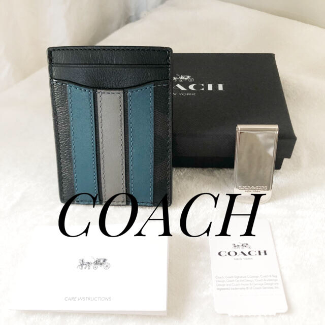 COACH(コーチ)の☆8jimeさま専用☆未使用品☆コーチ カードケースマネークリップ付ブラック メンズのファッション小物(名刺入れ/定期入れ)の商品写真