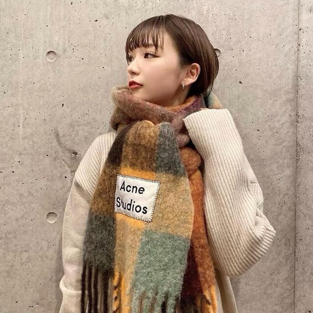 新品タグ付き acnestudios モヘアブロックチェックマフラー ブラウン 新品タグ付き acnestudios モヘアブロックチェックマフラー ブラウン