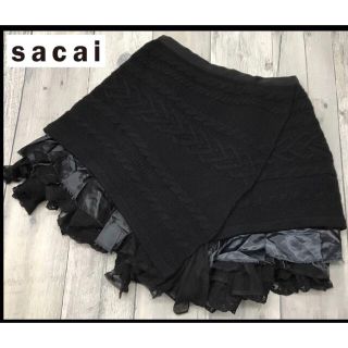 サカイ(sacai)のsacai ニットスカート　フリルレース　ブラック(ミニスカート)