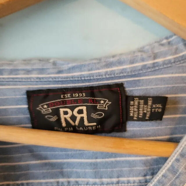 RRL(ダブルアールエル)の【最終値下げ】RRL ダブルアールエル ストライプ ノーカラーシャツ 水色 メンズのトップス(シャツ)の商品写真