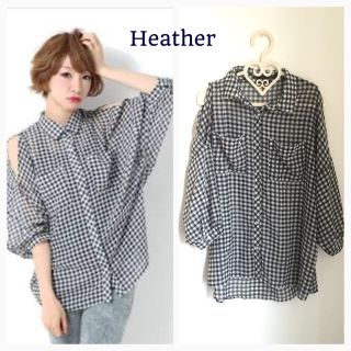 ヘザー(heather)のヘザー 肩あき ギンガムチェックシャツ(シャツ/ブラウス(長袖/七分))