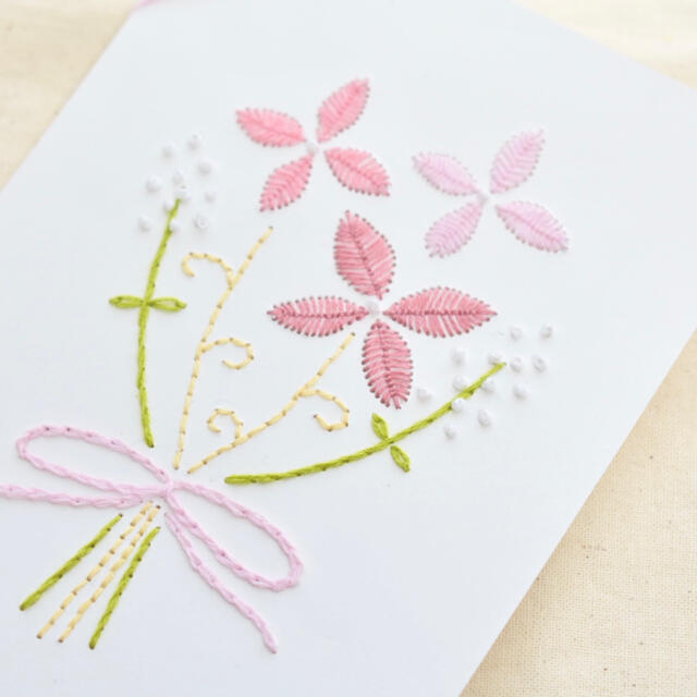 花刺繍(ピンク) for you カード ❁ ポストカード ハンドメイドの文具/ステーショナリー(カード/レター/ラッピング)の商品写真