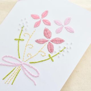 花刺繍(ピンク) for you カード ❁ ポストカード(カード/レター/ラッピング)