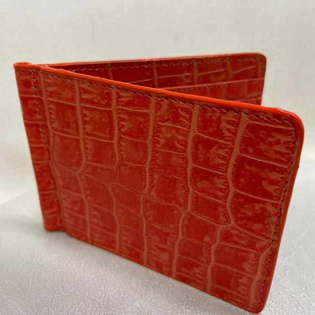 マネークリップ 牛革 クロコ型押し 財布 二つ折り財布 カードイン