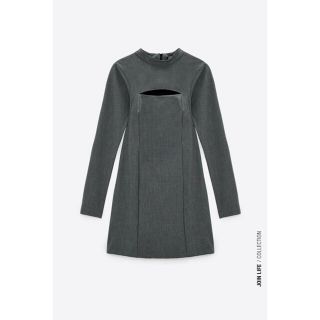 ザラ(ZARA)のZARA ザラ カットアウト 千鳥格子柄 ワンピース グレー(ミニワンピース)