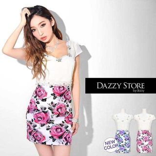 デイジーストア(dazzy store)のDazzy❤️バラ柄ドレス  パープル(ミニドレス)