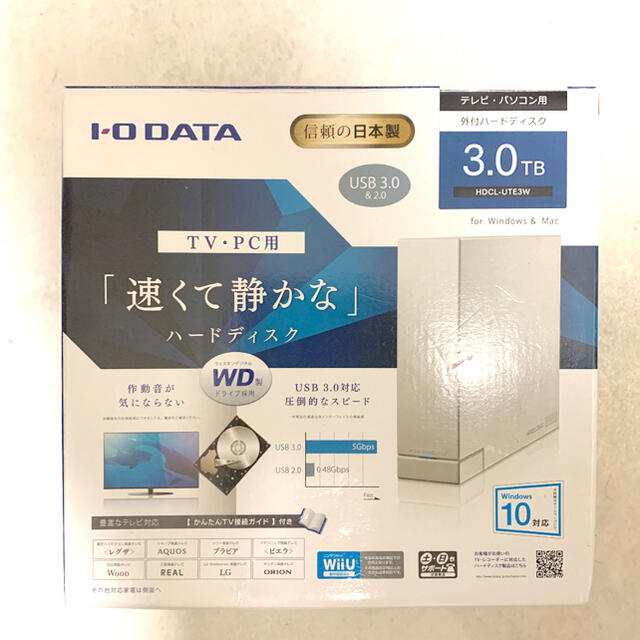 IODATA(アイオーデータ)の外付けHDD 大容量 3TB IODATA HDCL-UTE3W スマホ/家電/カメラのPC/タブレット(PC周辺機器)の商品写真