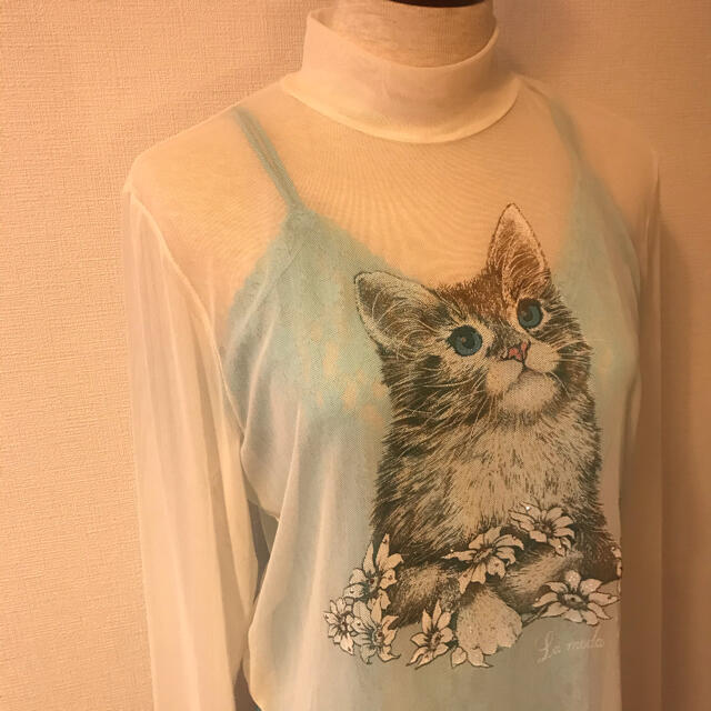 vintage ネコちゃん　シースルー  メッシュ　トップス　cat 1