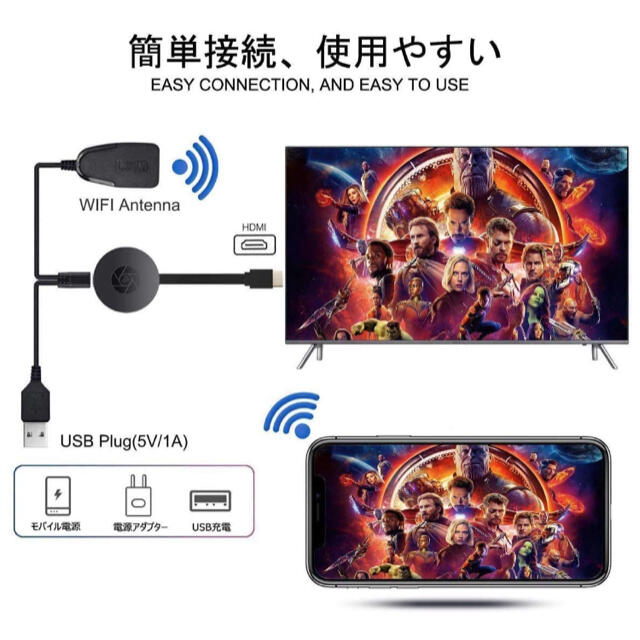 新品未使用　HDMIミラキャスト クロムキャストドングルレシーバー スマホ/家電/カメラのテレビ/映像機器(映像用ケーブル)の商品写真