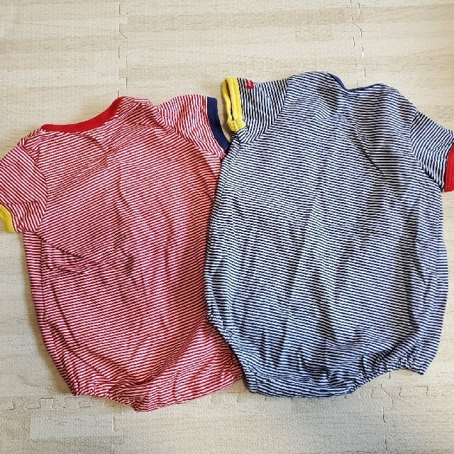 HOT BISCUITS(ホットビスケッツ)のホットビスケッツ　ロンパース　ミキハウス　70サイズ　赤　青　２枚セット　双子 キッズ/ベビー/マタニティのベビー服(~85cm)(ロンパース)の商品写真
