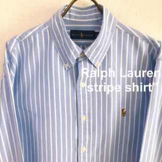 ラルフローレン(Ralph Lauren)の90s  USA古着　ポロ　ラルフローレン　ストライプBDシャツ　水色　L(シャツ)