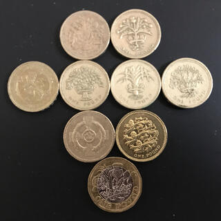 イギリスの古い１ポンド硬貨９種類(貨幣)