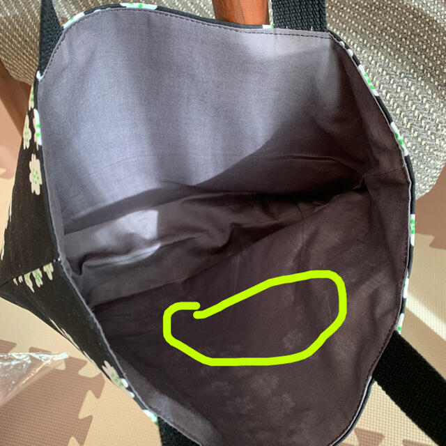 marimekko(マリメッコ)のマリメッコ  プケッティ黒　マチありトートバッグ ハンドメイドのファッション小物(バッグ)の商品写真
