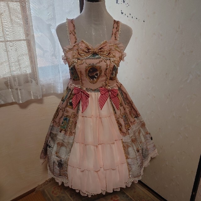目立ちにくい難ありBABY猫柄ジャンスカピンク - ひざ丈ワンピース 新品未使用タグ付き MILK Miss Watson OP ベージュ×サックス