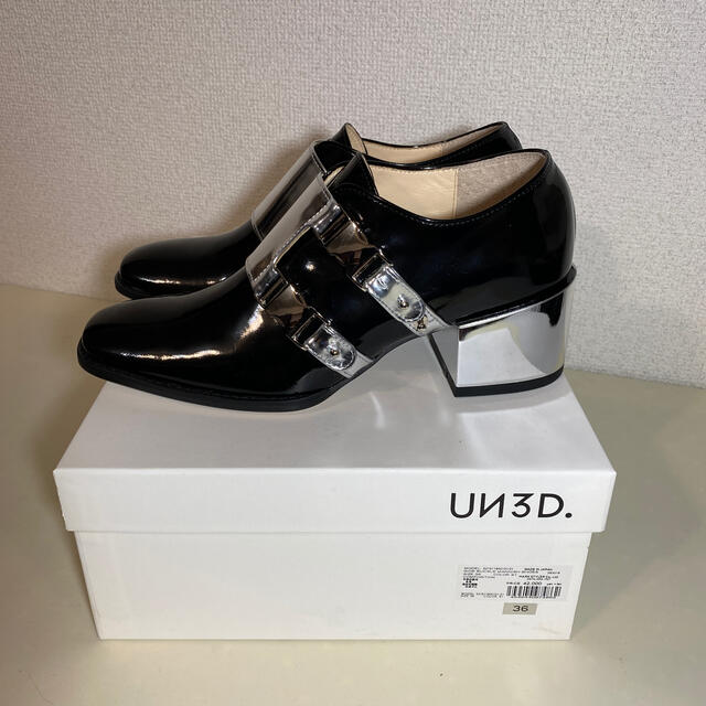 UN3D アンスリード　新品36 本革黒シルバー　ミラーヒールデザインシューズ レディースの靴/シューズ(ハイヒール/パンプス)の商品写真