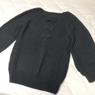 ザラ(ZARA)のざっくりニット セーター 黒 バルーン袖リボン ケーブル編み(ニット/セーター)