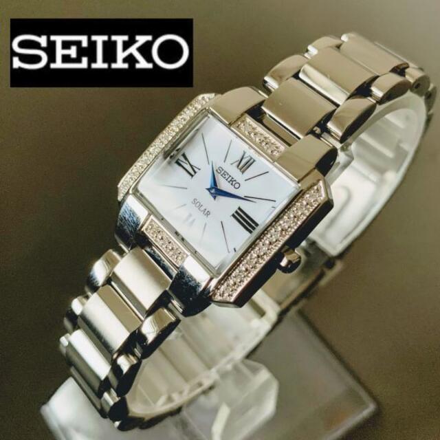 ホワイト50M防水状態【新品】セイコー SEIKO ソーラー スクエア 青針 レディース腕時計