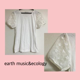 アースミュージックアンドエコロジー(earth music & ecology)のearth♡袖シースルー花柄Tシャツ(Tシャツ(半袖/袖なし))