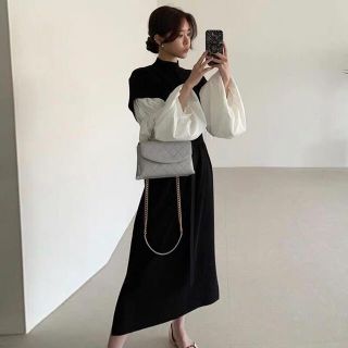 ザラ(ZARA)のimport❁︎ボリュームスリーブ ブラック ドッキングロングワンピース (ロングワンピース/マキシワンピース)