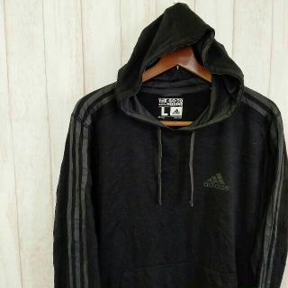 アディダス(adidas)の古着 adidas アディダス パーカー 黒ブラック L(パーカー)