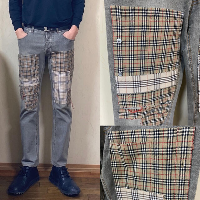 BURBERRY デニム パンツ ノバチェック 再構築 パッチワーク 3