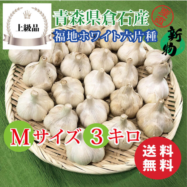 【上級品】青森県倉石産にんにく福地ホワイト六片種 Mサイズ 3kg
