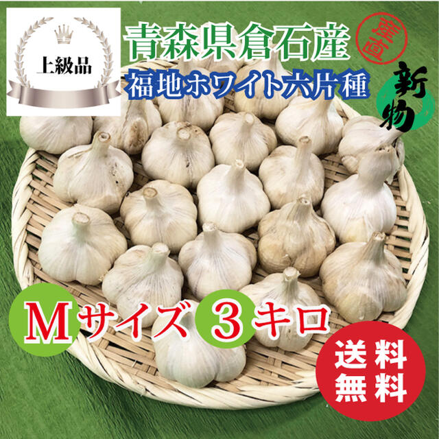 【上級品】青森県倉石産にんにく福地ホワイト六片種 Mサイズ 3kg 食品/飲料/酒の食品(野菜)の商品写真