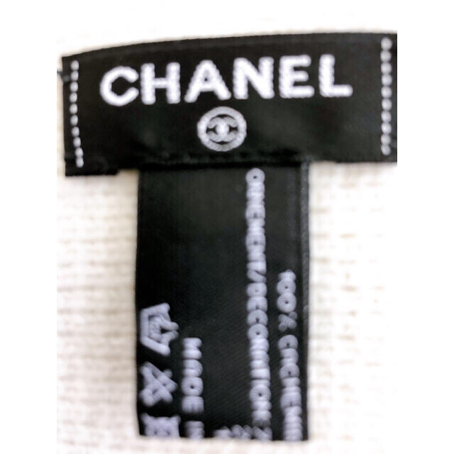 CHANEL シャネル　カシミア100%マフラー　白　ビジュー　パール