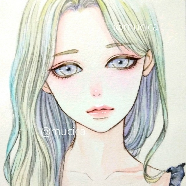 専用　手描きイラスト　オリジナル　水彩画　美人画 エンタメ/ホビーの美術品/アンティーク(絵画/タペストリー)の商品写真