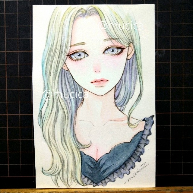 専用　手描きイラスト　オリジナル　水彩画　美人画 エンタメ/ホビーの美術品/アンティーク(絵画/タペストリー)の商品写真