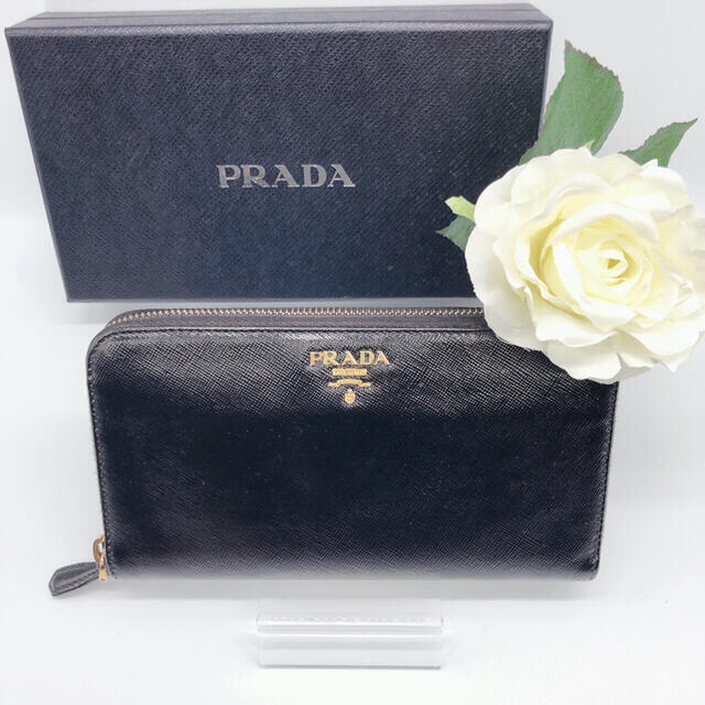 PRADA(プラダ)のPRADA プラダ ラウンドファスナー 長財布 ブラック×ホワイト レディースのファッション小物(財布)の商品写真