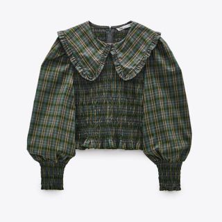 ザラ(ZARA)のZARA  チェックピーターパンカラートップス　(シャツ/ブラウス(長袖/七分))