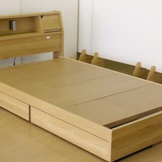 激安　日本製　棚付き引き出し付きベッド シングル　ナチュラル色　フレームのみ(シングルベッド)